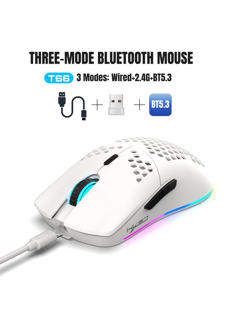 New HXSJ T66 three-mode wireless mouse 2.4G/wired/BT5.3 hole mouse 3600dpi charging game mouse