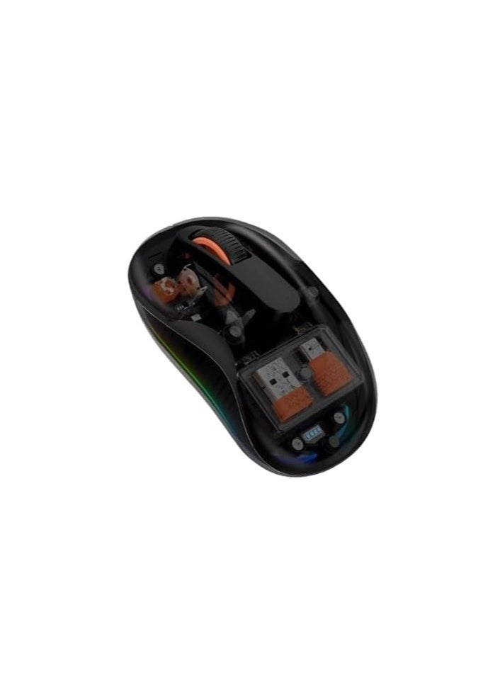 Nexahive Transparent Wireless Mouse M333, Silent Design, Type C Charging Port, USB, 10m Distance, BT5.1, 2.4GHz/BT1/BT2 with two receivers, 5V 500mA,800 DPI/1200 DPI/1600 DPI/2400 DPI, RGB lights