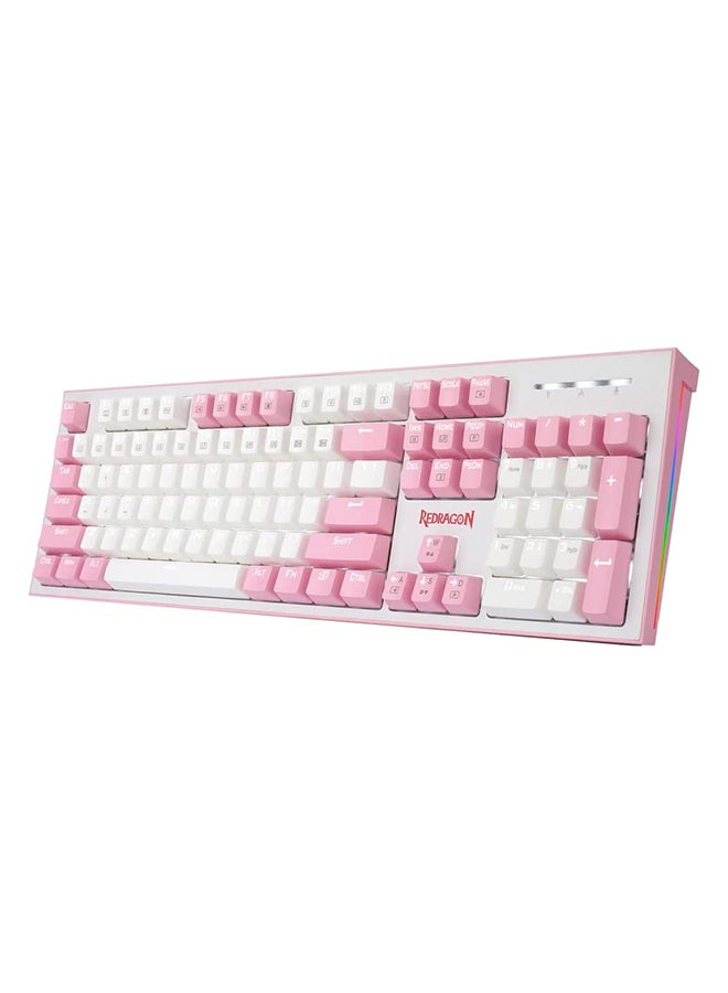 Redragon K623 HADES Dual Color Keys Mechanical Gaming Keyboard Single White LED + RGB Side Edge Backlit 104 Key Wired Computer Keyboard with Blue Switches for Windows PC || (White + Pink)