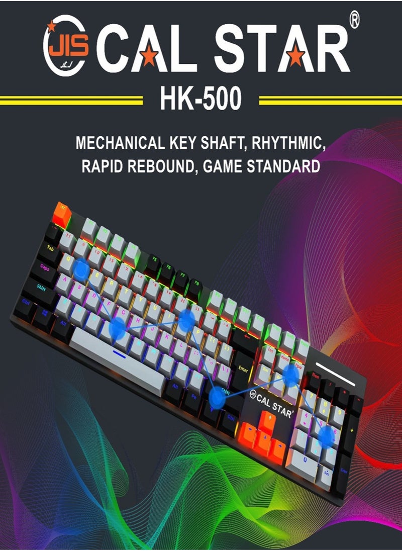 HK-500 RGB Mechanical Gaming Keyboard | 104 Keys, 12 Light Modes, Waterproof Design, Durable Build, USB Connectivity