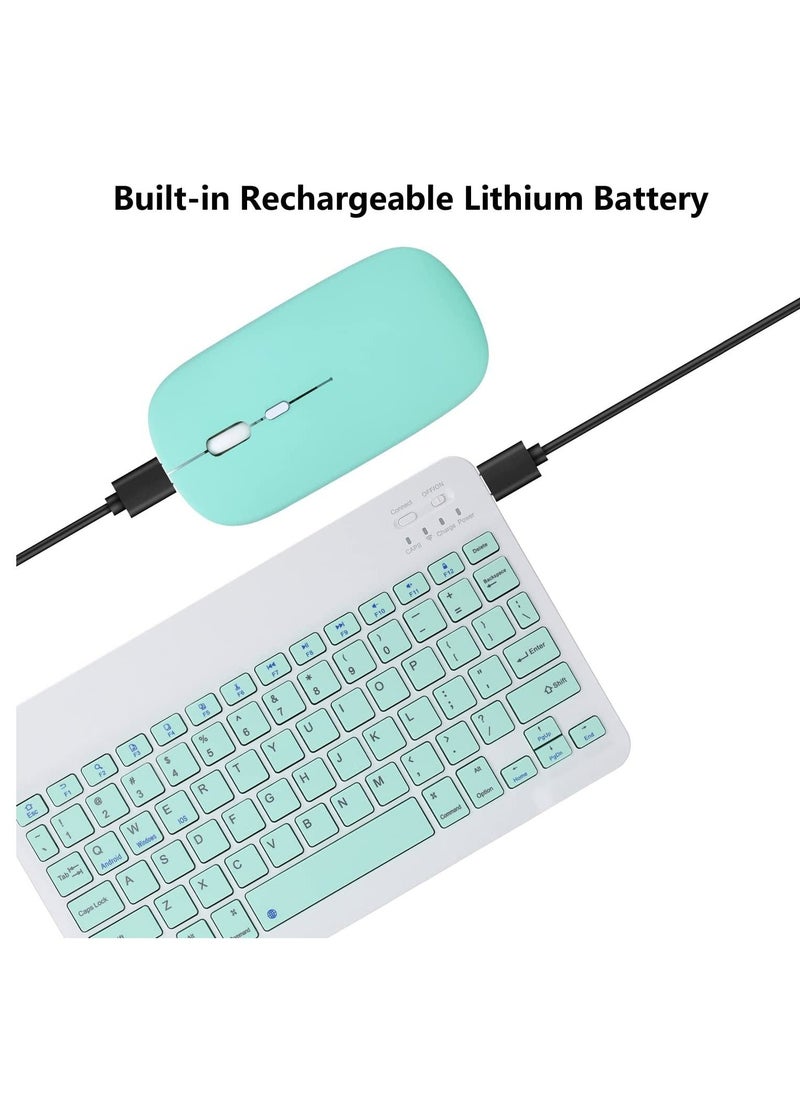 Rechargeable Bluetooth Keyboard And Mouse Combo Ultra-Slim Portable Compact Set For Android Windows Tablet Cell Phone IPhone IPad Pro Air Mini OS IOS 13 And Above green