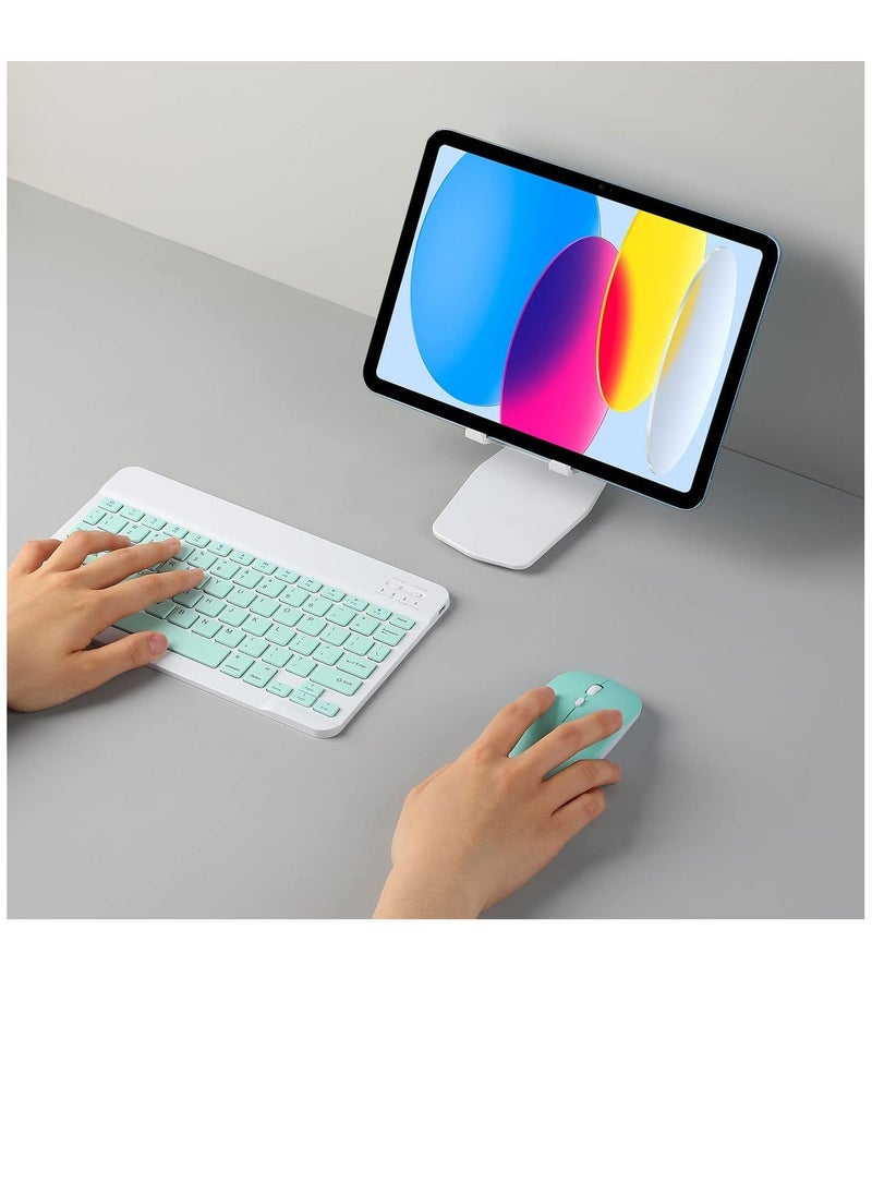 Rechargeable Bluetooth Keyboard And Mouse Combo Ultra-Slim Portable Compact Set For Android Windows Tablet Cell Phone IPhone IPad Pro Air Mini OS IOS 13 And Above green