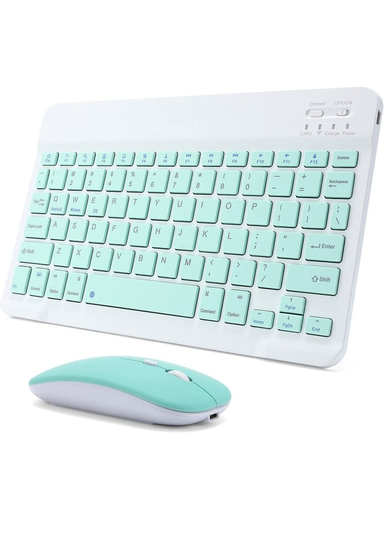 Rechargeable Bluetooth Keyboard And Mouse Combo Ultra-Slim Portable Compact Set For Android Windows Tablet Cell Phone IPhone IPad Pro Air Mini OS IOS 13 And Above green