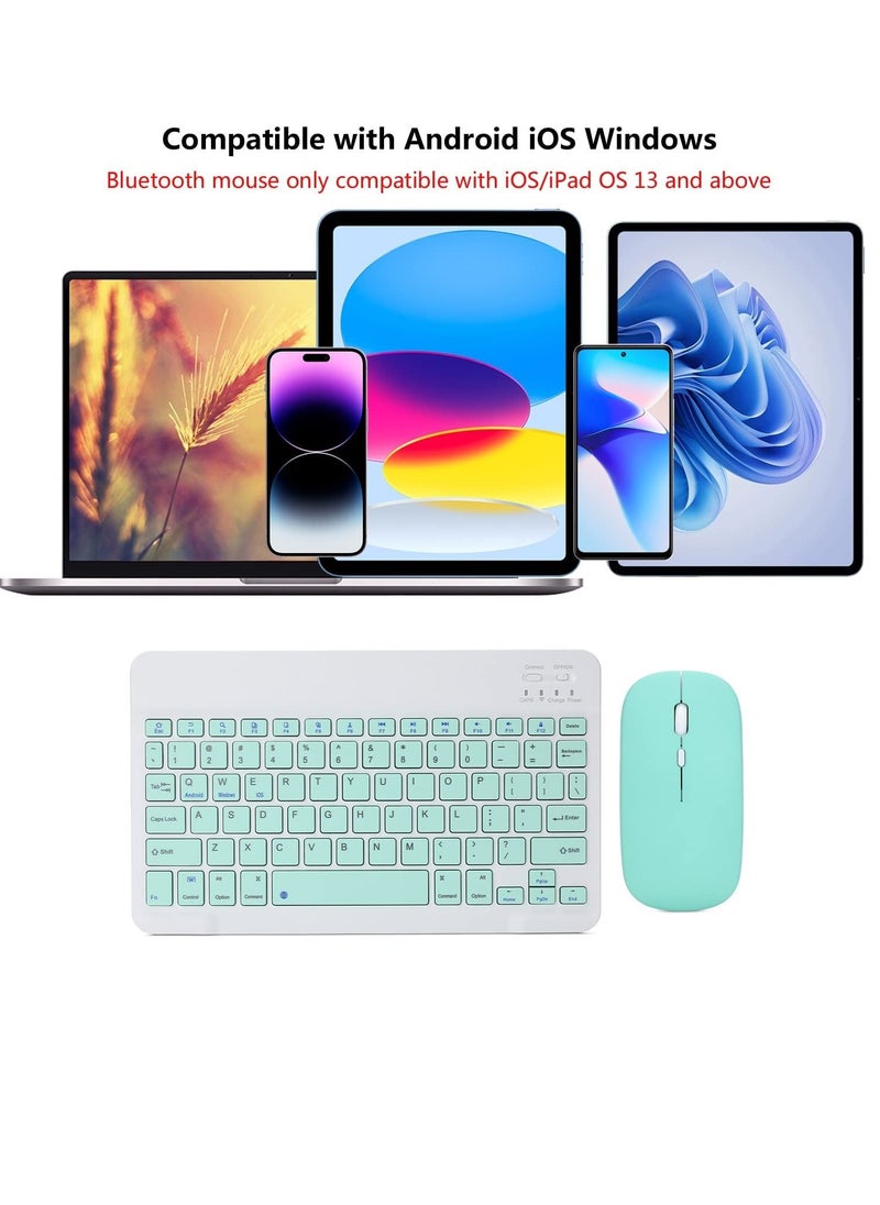 Rechargeable Bluetooth Keyboard And Mouse Combo Ultra-Slim Portable Compact Set For Android Windows Tablet Cell Phone IPhone IPad Pro Air Mini OS IOS 13 And Above green