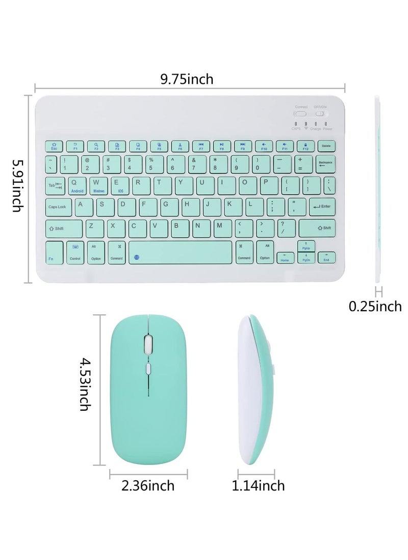 Rechargeable Bluetooth Keyboard And Mouse Combo Ultra-Slim Portable Compact Set For Android Windows Tablet Cell Phone IPhone IPad Pro Air Mini OS IOS 13 And Above green