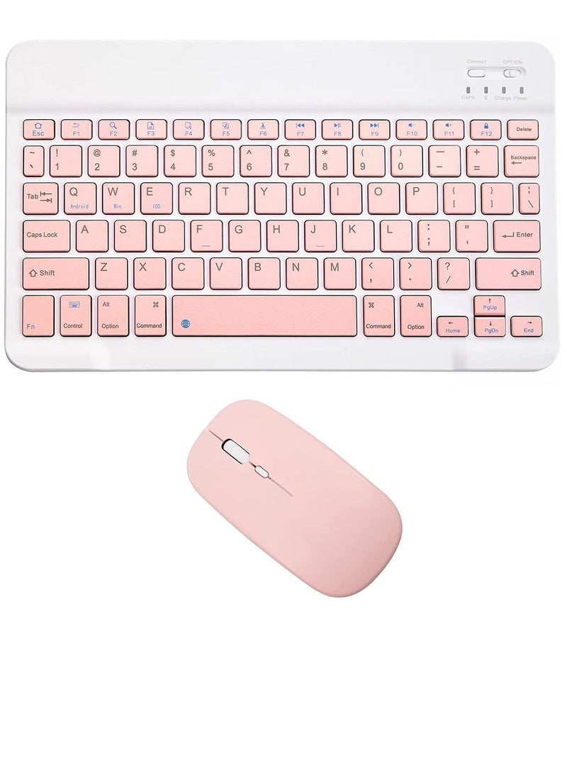 Rechargeable Bluetooth Keyboard And Mouse Combo Ultra-Slim Portable Compact Set For Android Windows Tablet Cell Phone IPhone IPad Pro Air Mini OS IOS 13 And Above pink