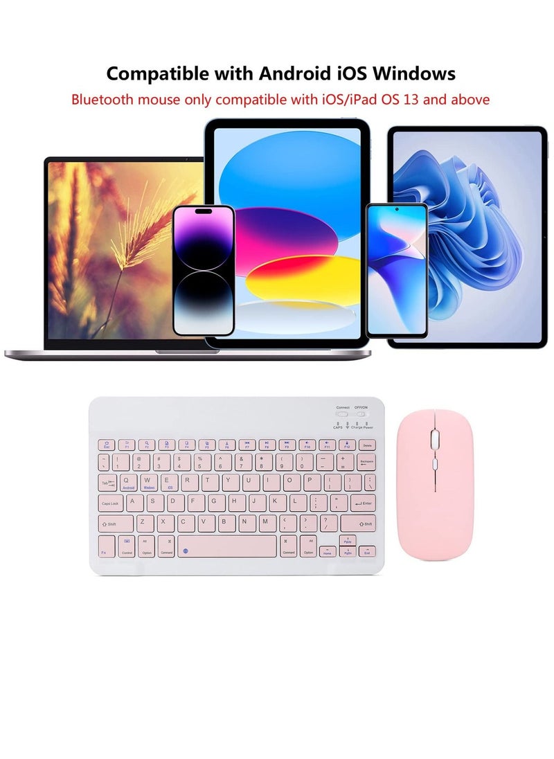 Rechargeable Bluetooth Keyboard And Mouse Combo Ultra-Slim Portable Compact Set For Android Windows Tablet Cell Phone IPhone IPad Pro Air Mini OS IOS 13 And Above pink