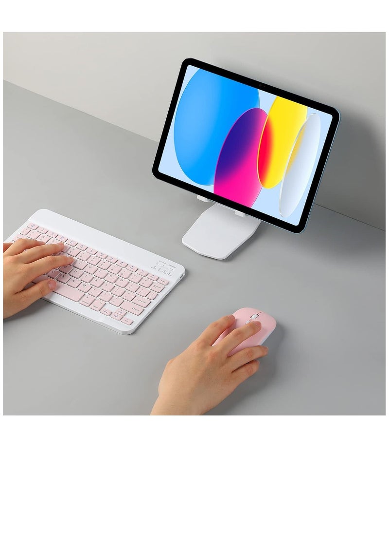 Rechargeable Bluetooth Keyboard And Mouse Combo Ultra-Slim Portable Compact Set For Android Windows Tablet Cell Phone IPhone IPad Pro Air Mini OS IOS 13 And Above pink