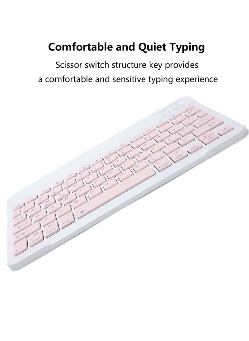 Rechargeable Bluetooth Keyboard And Mouse Combo Ultra-Slim Portable Compact Set For Android Windows Tablet Cell Phone IPhone IPad Pro Air Mini OS IOS 13 And Above pink