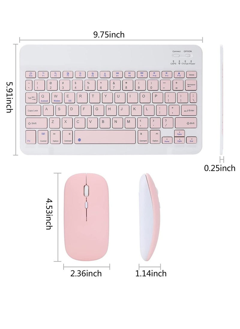 Rechargeable Bluetooth Keyboard And Mouse Combo Ultra-Slim Portable Compact Set For Android Windows Tablet Cell Phone IPhone IPad Pro Air Mini OS IOS 13 And Above pink