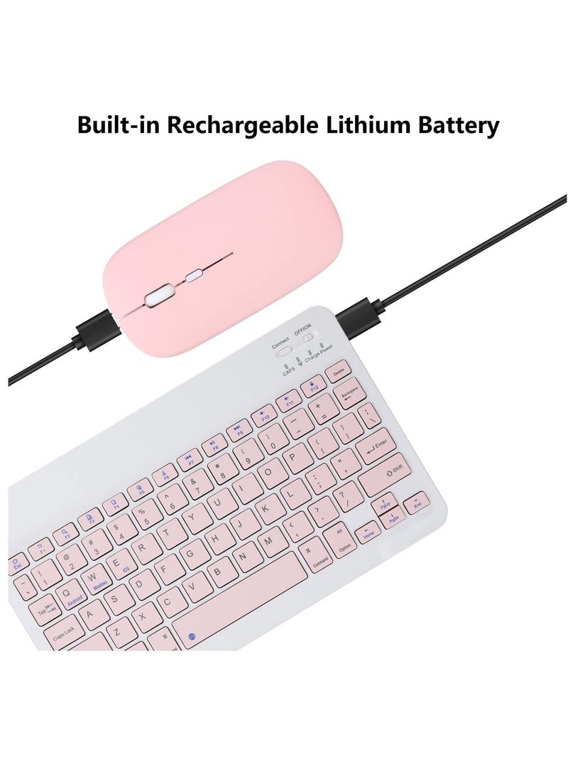 Rechargeable Bluetooth Keyboard And Mouse Combo Ultra-Slim Portable Compact Set For Android Windows Tablet Cell Phone IPhone IPad Pro Air Mini OS IOS 13 And Above pink