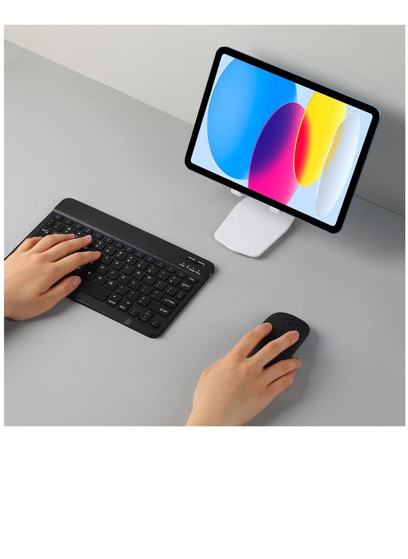 Rechargeable Bluetooth Keyboard And Mouse Combo Ultra-Slim Portable Compact Set For Android Windows Tablet Cell Phone IPhone IPad Pro Air Mini OS IOS 13 And Above Black