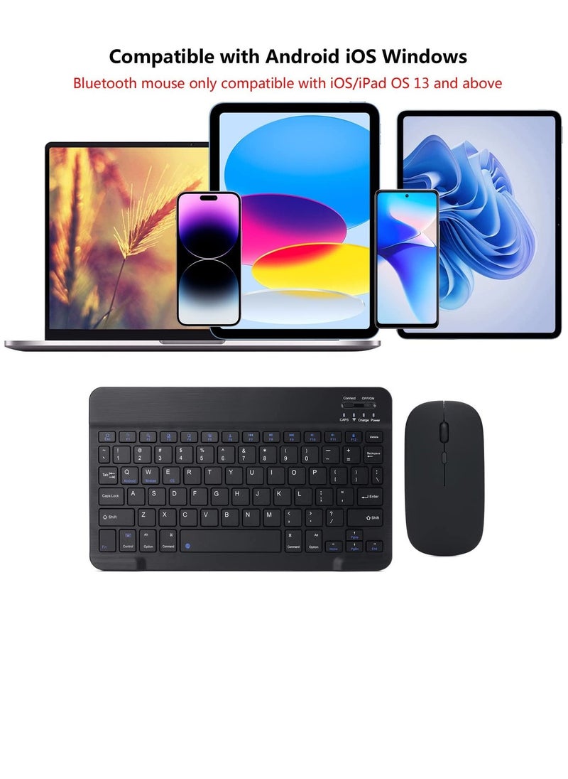 Rechargeable Bluetooth Keyboard And Mouse Combo Ultra-Slim Portable Compact Set For Android Windows Tablet Cell Phone IPhone IPad Pro Air Mini OS IOS 13 And Above Black