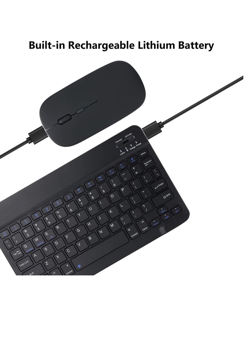 Rechargeable Bluetooth Keyboard And Mouse Combo Ultra-Slim Portable Compact Set For Android Windows Tablet Cell Phone IPhone IPad Pro Air Mini OS IOS 13 And Above Black