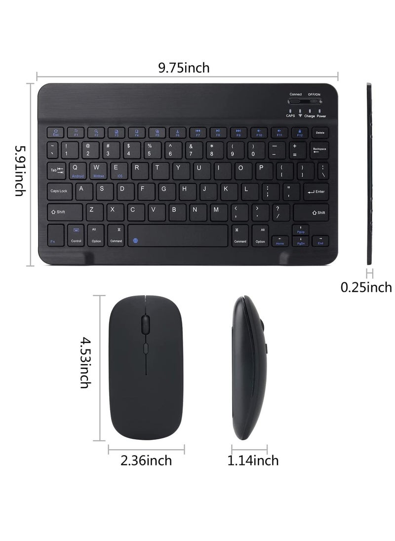 Rechargeable Bluetooth Keyboard And Mouse Combo Ultra-Slim Portable Compact Set For Android Windows Tablet Cell Phone IPhone IPad Pro Air Mini OS IOS 13 And Above Black