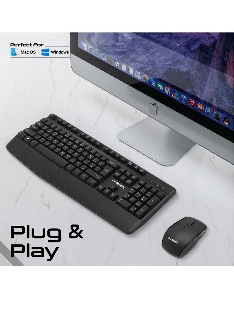 Wireless Keyboard and Mouse Combo, 2.4GHz Wireless with Built-In Palm Rest, Multi-Grip 1200 DPI Mouse, Nano USB Receiver