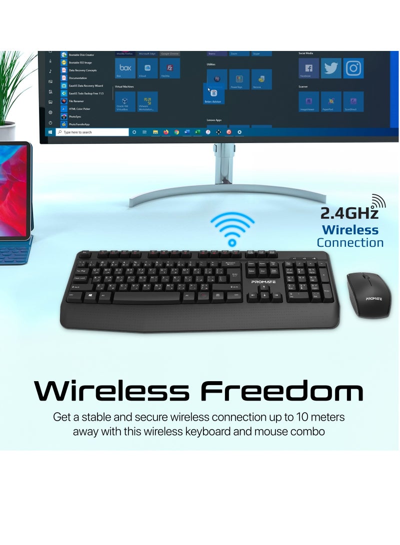 Wireless Keyboard and Mouse Combo, 2.4GHz Wireless with Built-In Palm Rest, Multi-Grip 1200 DPI Mouse, Nano USB Receiver