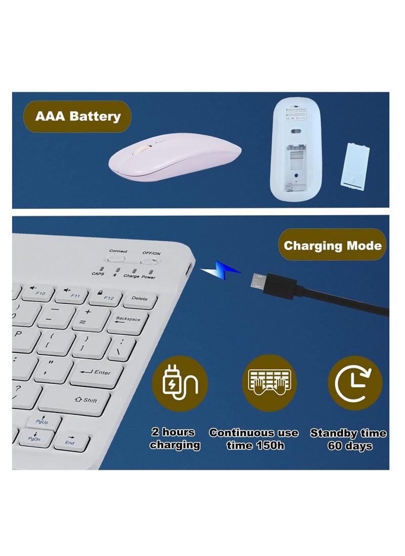 Arabic & English Bluetooth Keyboard and Mouse Combo, Ultra Slim Rechargeable Portable Wireless Keyboard Mouse Set Compact for Android Windows Tablet iPad Computer Desktop PC Laptop (White)