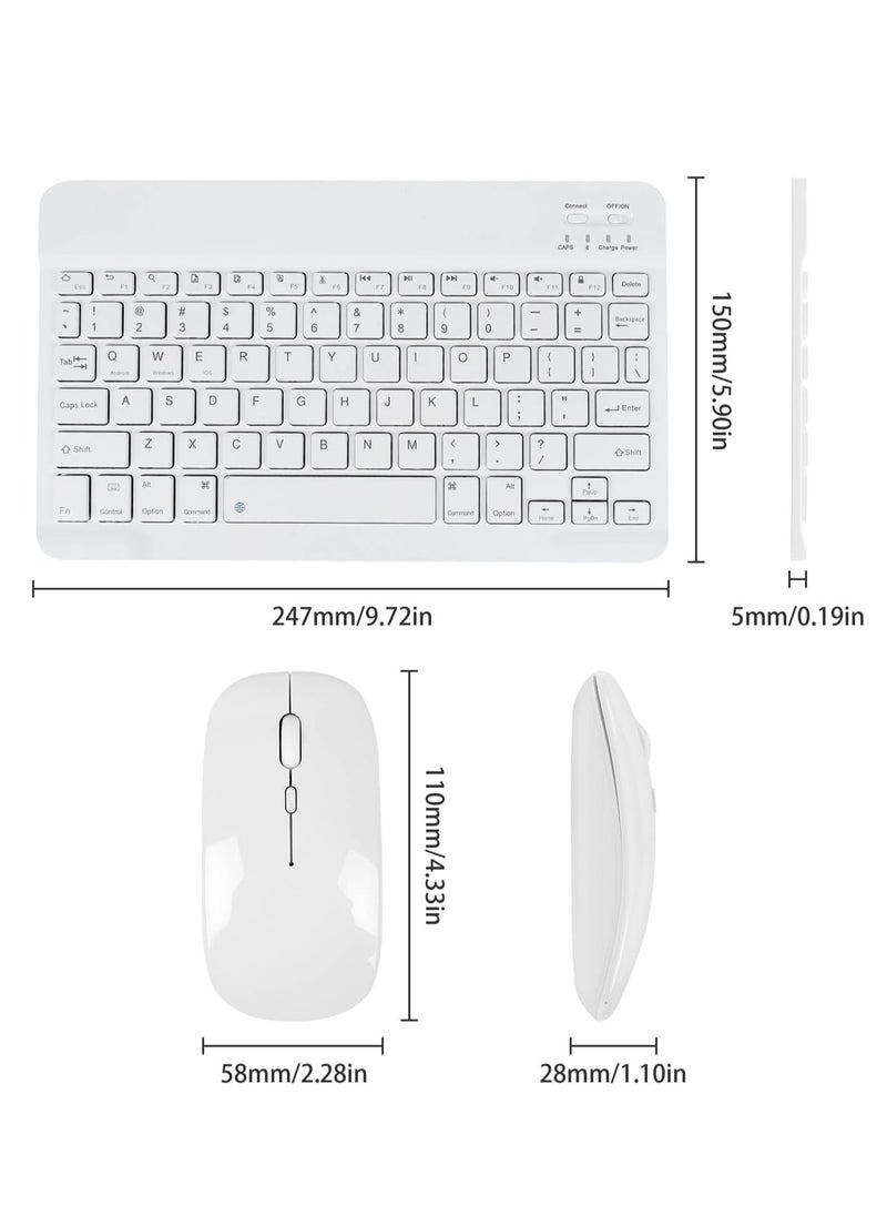 Arabic & English Bluetooth Keyboard and Mouse Combo, Ultra Slim Rechargeable Portable Wireless Keyboard Mouse Set Compact for Android Windows Tablet iPad Computer Desktop PC Laptop (White)