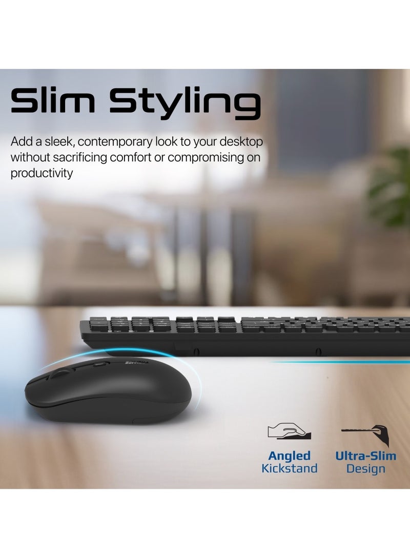 Wireless English/Arabic Keyboard and Mouse Combo, Slim Full-Size 2.4Ghz With 1600 DPI Ambidextrous, Nano USB Receiver, Quiet Keys, Angled Kickstand for iMac, MacBook Air, ASUS, ProCombo-13 Black