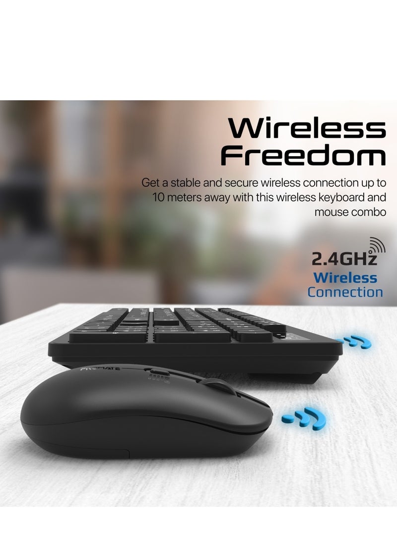 Wireless English/Arabic Keyboard and Mouse Combo, Slim Full-Size 2.4Ghz With 1600 DPI Ambidextrous, Nano USB Receiver, Quiet Keys, Angled Kickstand for iMac, MacBook Air, ASUS, ProCombo-13 Black