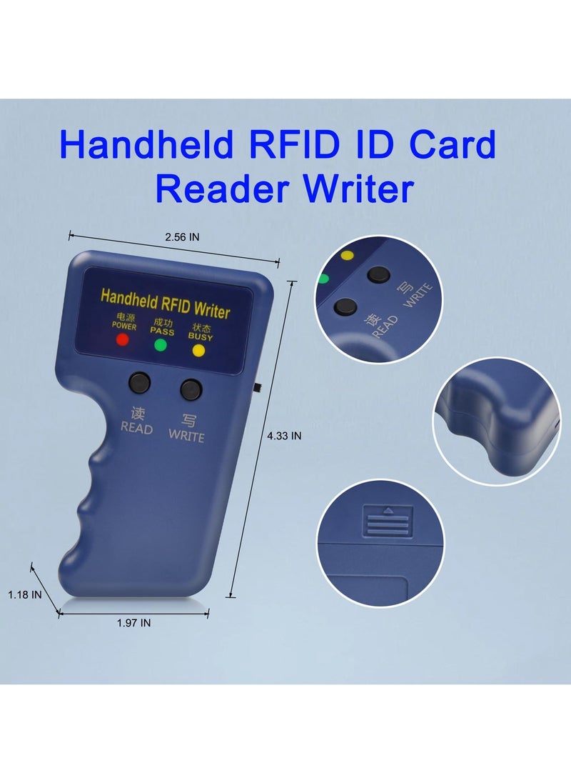 Professional Handheld RFID 125KHz ID Card, Portable Duplicator, Copier Reader Duplicator for Contactless 125KHz ID HID AWID Cards for Access Control System with 5 Key Fobs