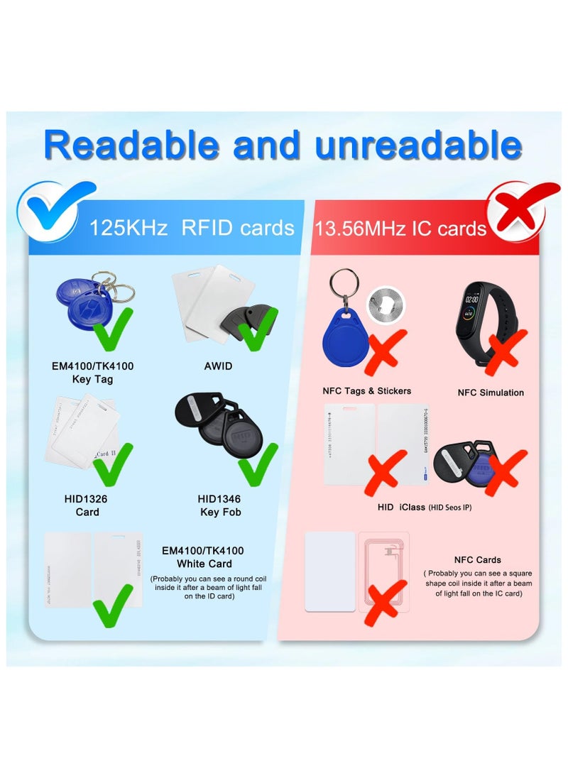 Professional Handheld RFID 125KHz ID Card, Portable Duplicator, Copier Reader Duplicator for Contactless 125KHz ID HID AWID Cards for Access Control System with 5 Key Fobs