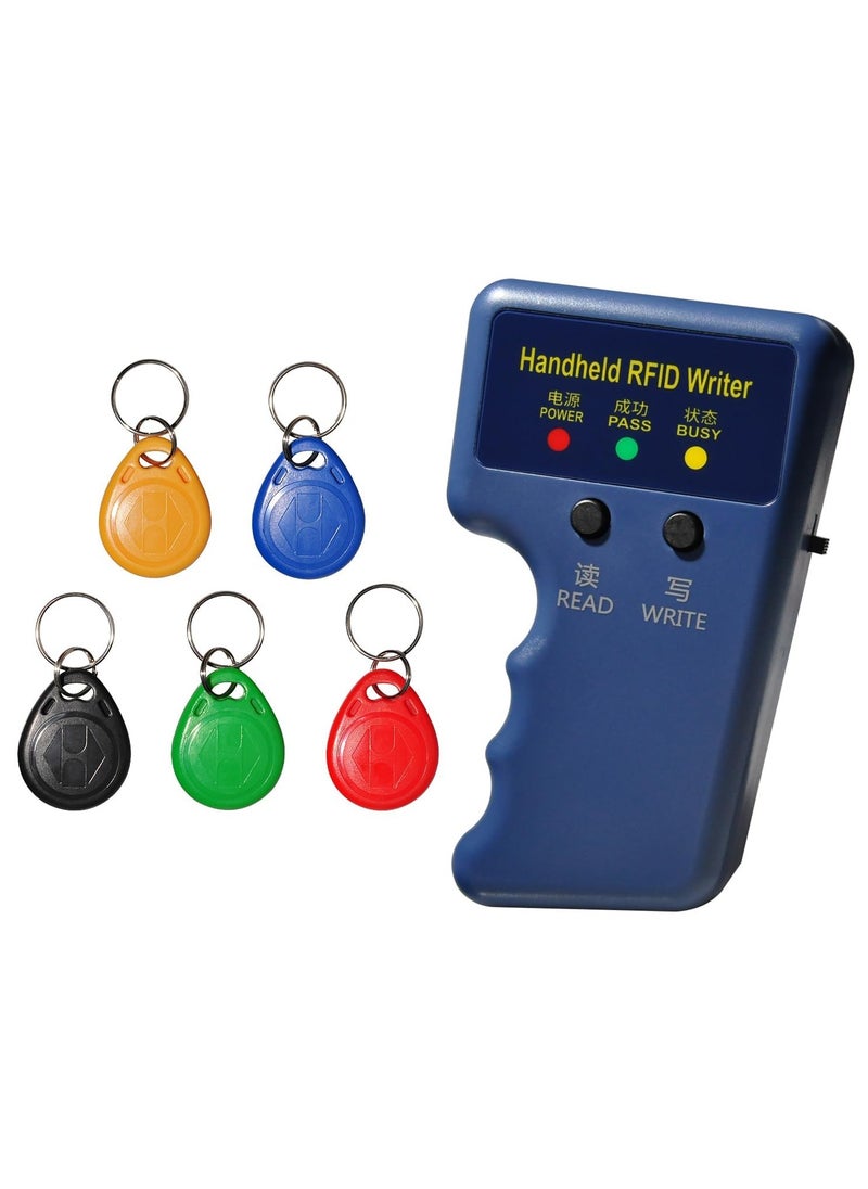 Professional Handheld RFID 125KHz ID Card, Portable Duplicator, Copier Reader Duplicator for Contactless 125KHz ID HID AWID Cards for Access Control System with 5 Key Fobs