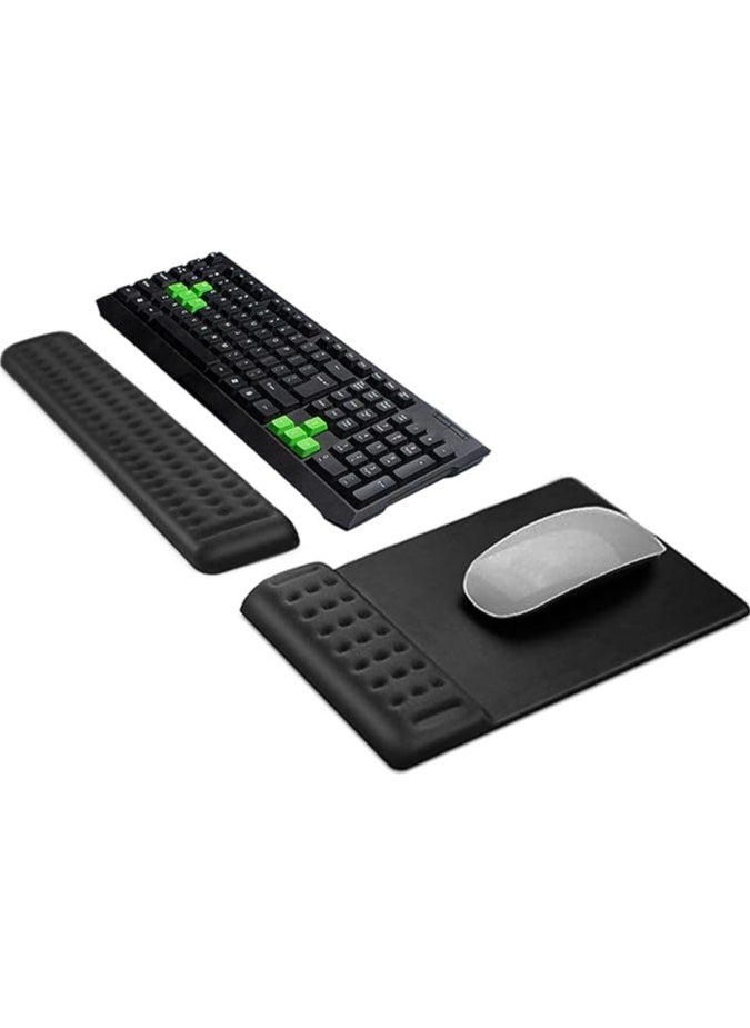 Wrist Rest Pad Set, Ergonomic Mouse Pad with Wrist Rest, Mouse Pad and Keyboard Wrist Rest with Non-slip PU Base, Memory Foam Wrist Rest Provides for Comfortable Typing and Wrist Pain Relief