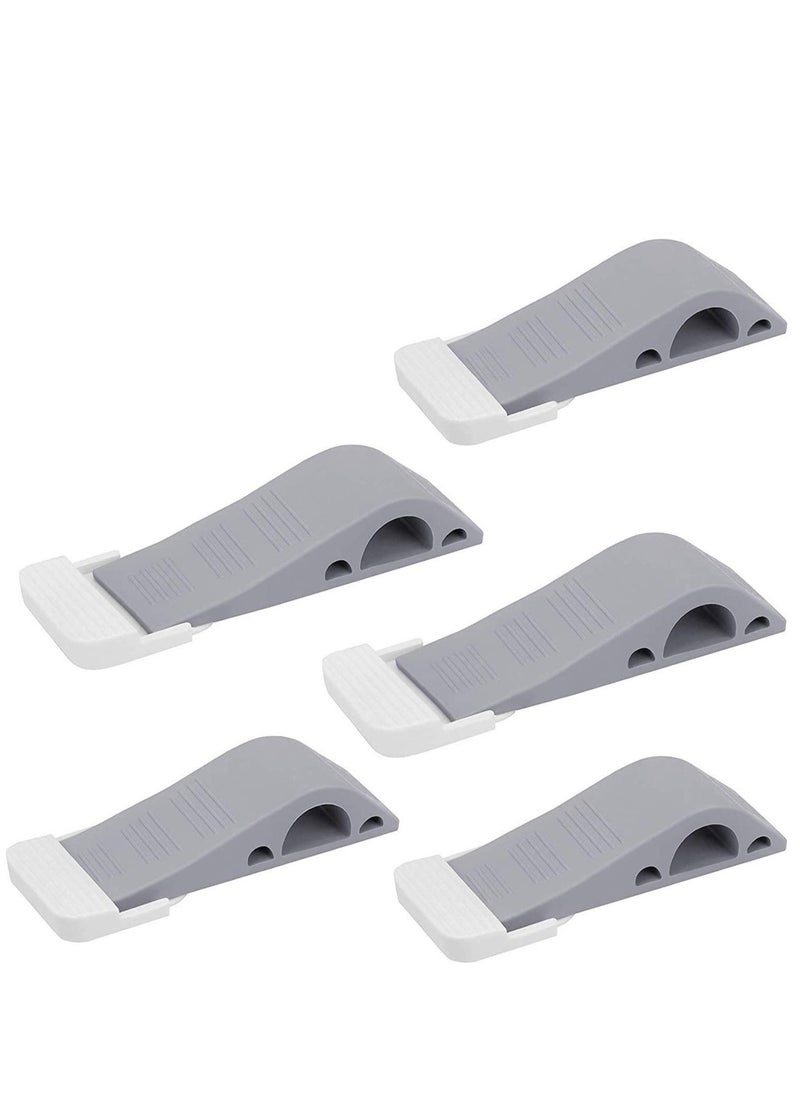 5 Pack  Heavy Duty Rubber Door Stopper, Zero Edge Door Wedge Stops All Doors, on All Surfaces, Door Stopper Wall Mount Hangs Up When Not In Use for No-Bending Easy Access