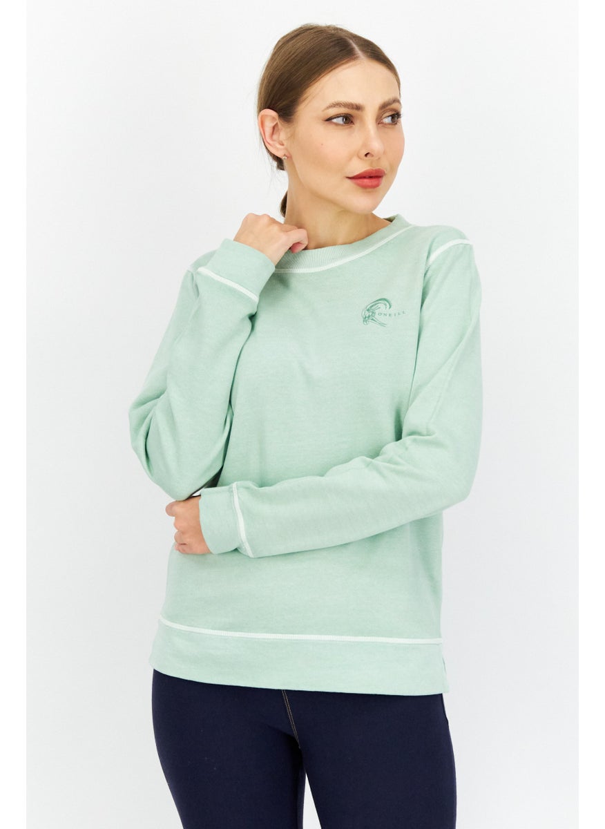 Women Crew Neck Brand Logo Sweatshirt, Green