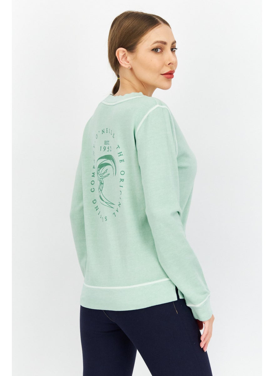 Women Crew Neck Brand Logo Sweatshirt, Green