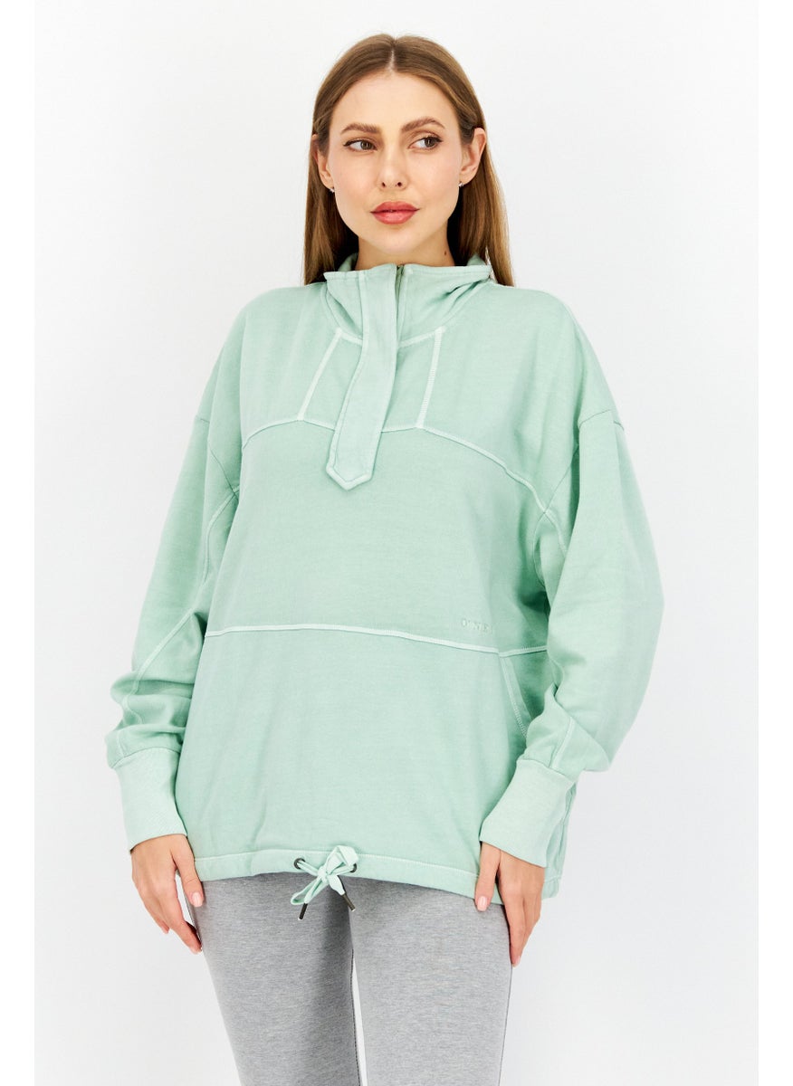 Women High Neck Solid Long Sleeve Sweater, Frosty Green