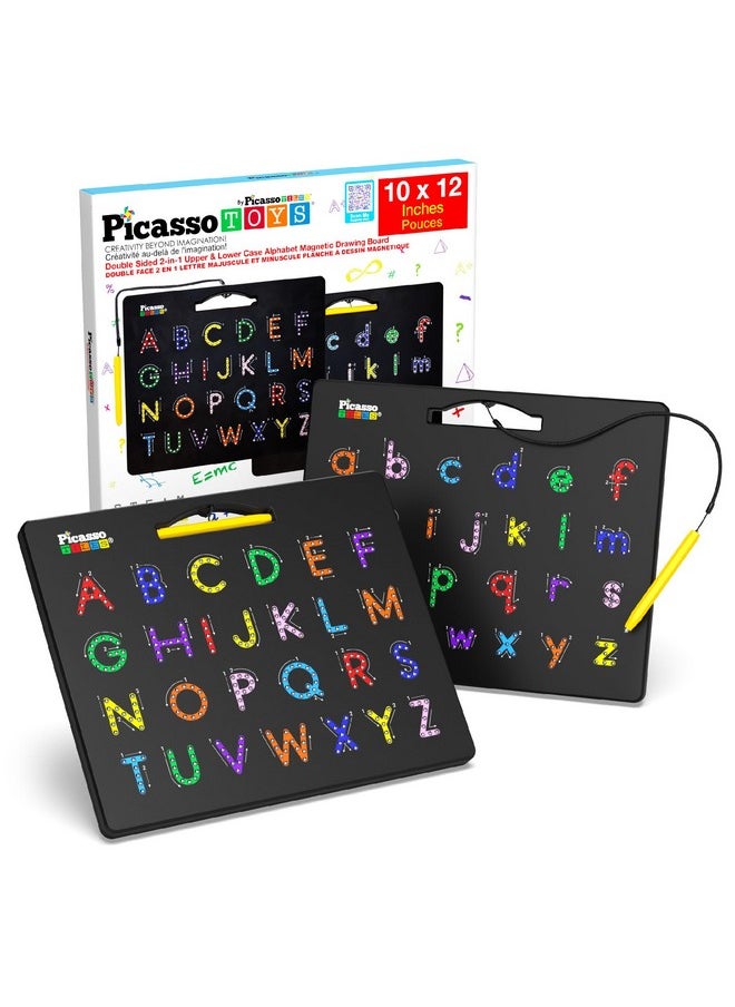 2-In-1 Magnetic Drawing Board Toy 12X10 Inch Large Magnet Bead Tablet Pad With 2 Facings Alphabets Stem Educational Erasable & Reusable Learning Writing Playboard In Black Ptb03