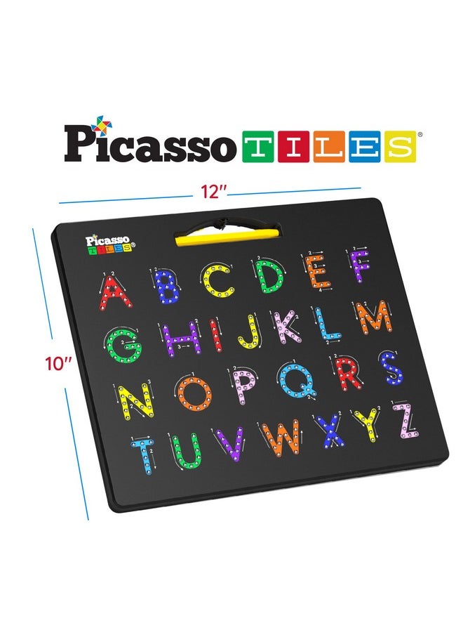 2-In-1 Magnetic Drawing Board Toy 12X10 Inch Large Magnet Bead Tablet Pad With 2 Facings Alphabets Stem Educational Erasable & Reusable Learning Writing Playboard In Black Ptb03