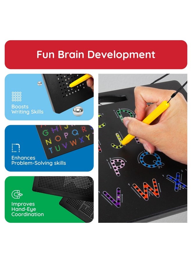 2-In-1 Magnetic Drawing Board Toy 12X10 Inch Large Magnet Bead Tablet Pad With 2 Facings Alphabets Stem Educational Erasable & Reusable Learning Writing Playboard In Black Ptb03