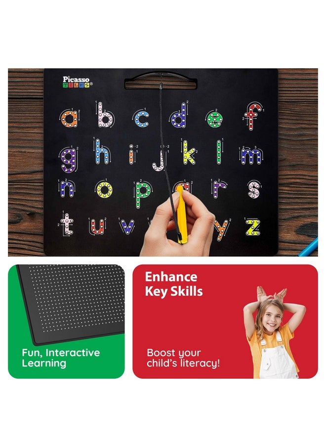 2-In-1 Magnetic Drawing Board Toy 12X10 Inch Large Magnet Bead Tablet Pad With 2 Facings Alphabets Stem Educational Erasable & Reusable Learning Writing Playboard In Black Ptb03