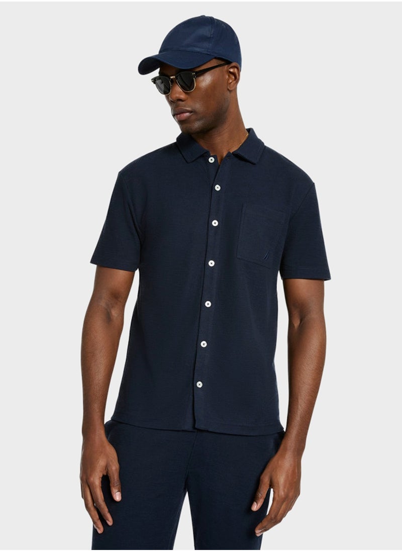 Men's Navy Blue Button-Up Shirt for Smart Casual – Cotton Classic Breathable Wear All-Day Fit