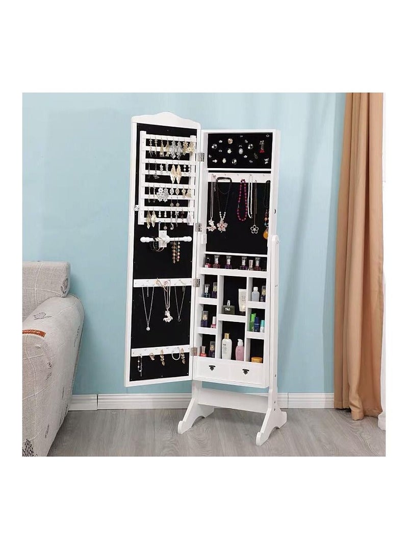 Standing Jewelry Armoire Organizer Large Jewelry Box Cabinet with Full length Mirror 8 LED Lights 3 Angle Adjustable White