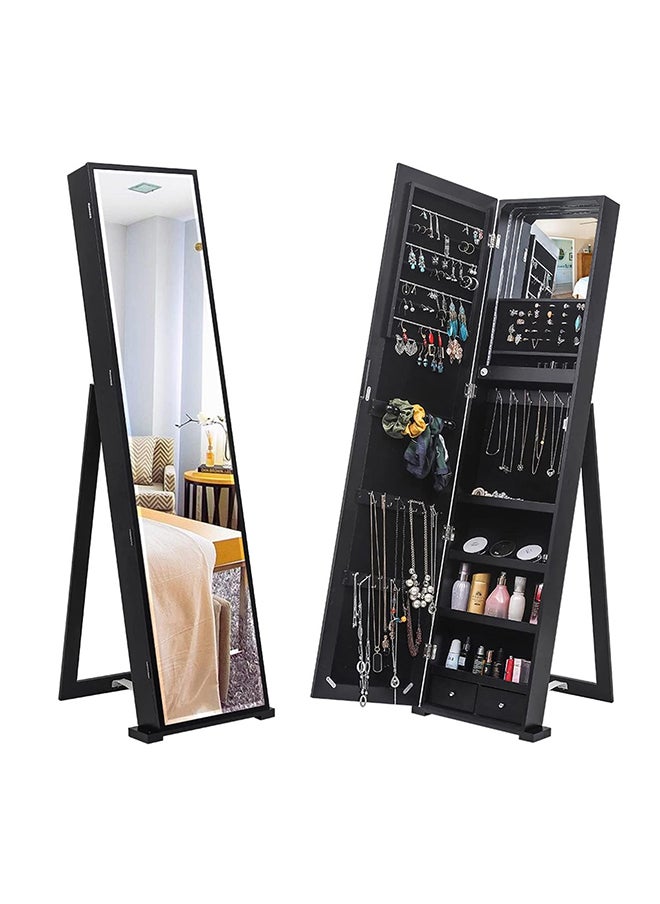 Jewelry Mirror Cabinet Armoire Organizer Standing in Black Color