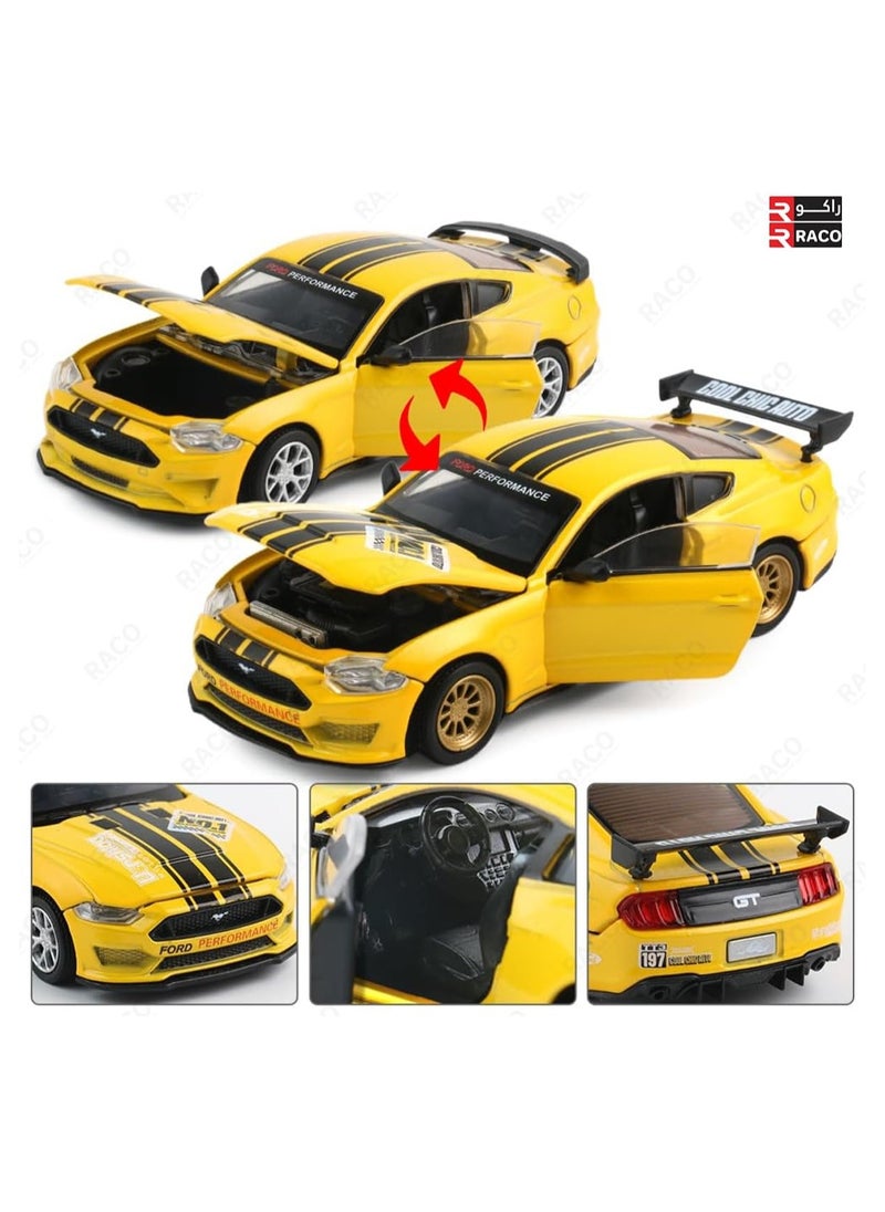 RACO Ford Mustang GT DIY - Yellow | Die-Cast Replica, Ultimate Collector's Item, Muscle Cars DIY Opening Doors | Toy Car, Make Your Own Race Car with Replacement Parts | Size - 1:42