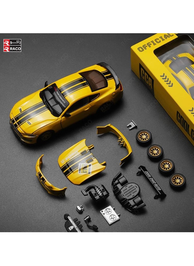 RACO Ford Mustang GT DIY - Yellow | Die-Cast Replica, Ultimate Collector's Item, Muscle Cars DIY Opening Doors | Toy Car, Make Your Own Race Car with Replacement Parts | Size - 1:42