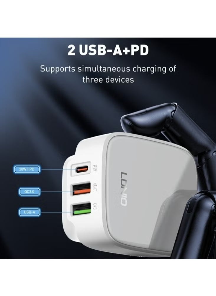 Q334 PD Fast Charger – EU, US, UK Compatible Type-C 2 USB Ports, Multiple Output Adapter, Mobile Phone Travel Wall Charger, Compact & Efficient, White