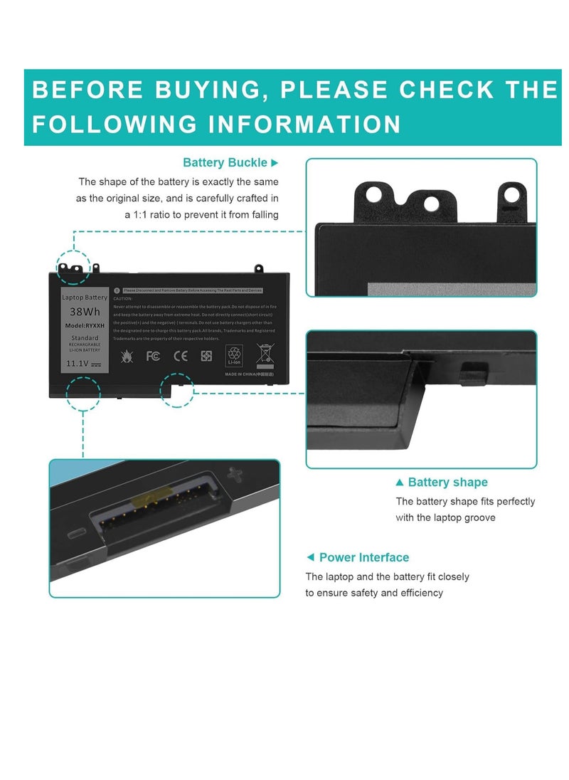 New RYXXH Battery for Dell Latitude E5450 Latitude 12 5000 E5250 (P25S001) Latitude 11 3150 3160 Series 1400 WW116 FT080 FT095 MN151 MN154 312-0543 Notebook Battery