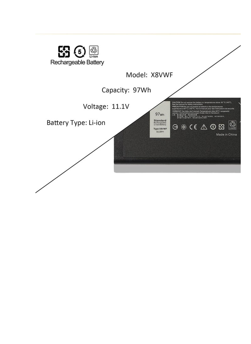 97Wh X8VWF Battery Replacement for Dell Latitude 14 Rugged 5404 5414 E5404 Extreme 7404 7414 E7404 Series Laptop CJ2K1 VCWGN 4XKN5 YGV51 DKNKD XN4KN XRJDF 0W11V7 453-BBBE 11.1V 8700mAh 9Cell
