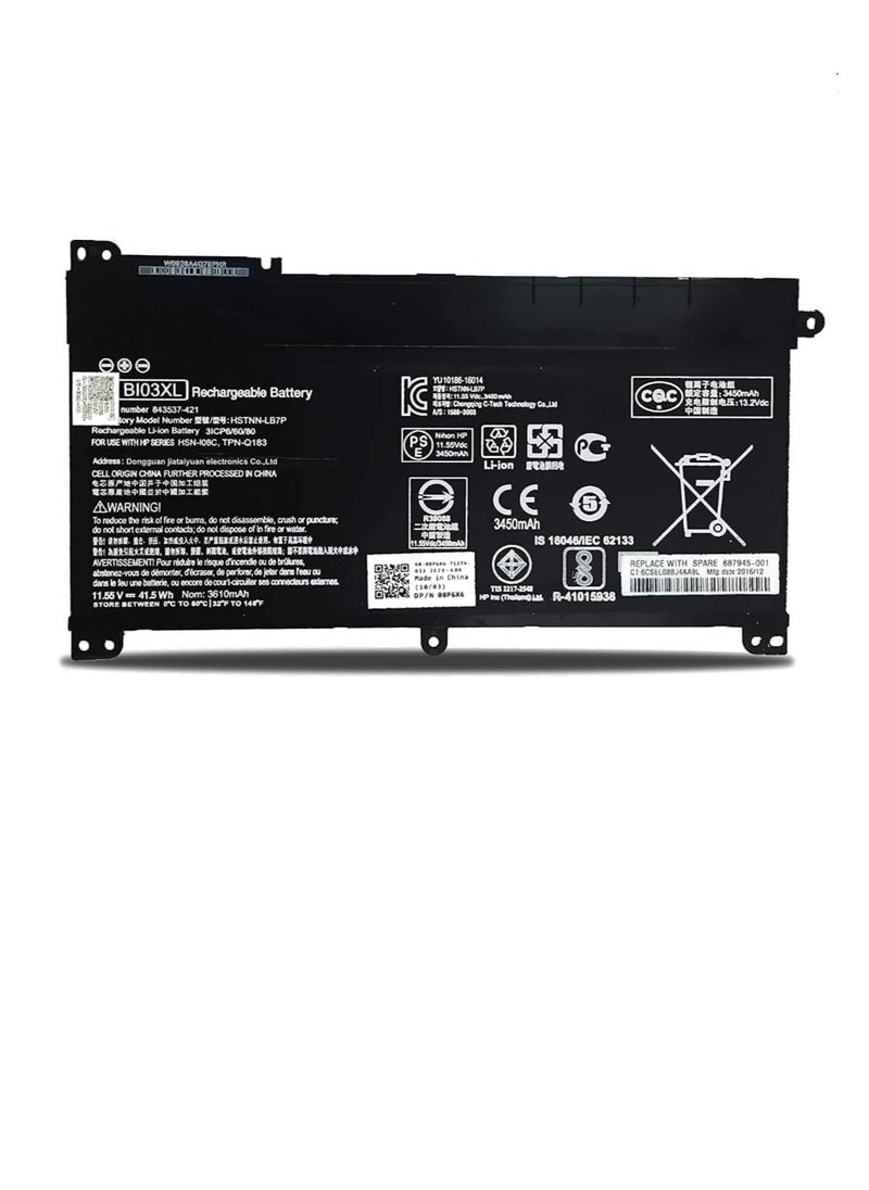 New (BI03XL ON03XL) Battery for HP Stream 14-CB 14-AX 14-DS:14-CB185NR CB171WM 14-DS0010DS 14-DS0035NR DS0036NR 14-AX010WM AX020WM AX030WM 14-AX040WM;843537-541 844203-850 Series