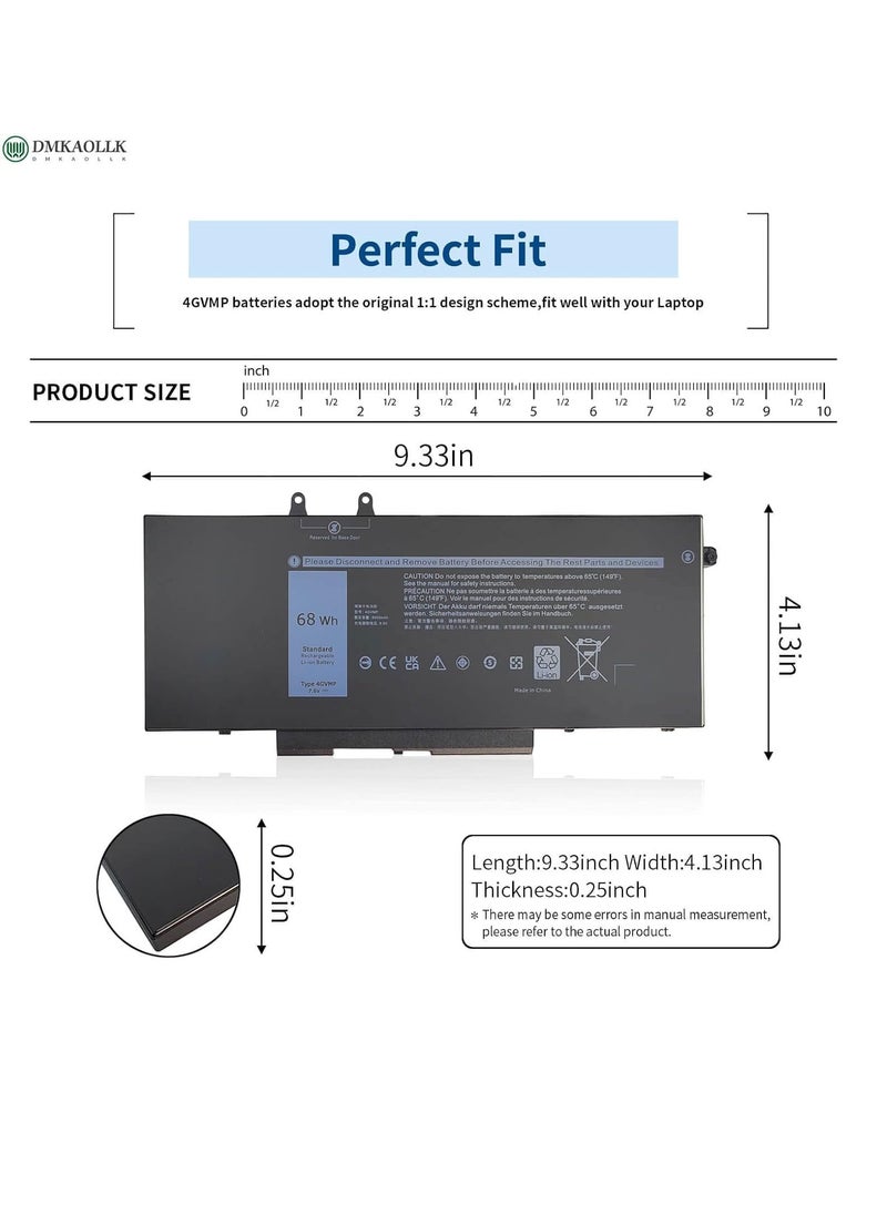 7.6V 68W, 4GVMP 0X77XY 0C5GV2 Laptop Battery Compatible for Dell Latitude 5400 5500 5410 5510 Precision 3540 3550 Inspiron 7590 7591 7791 2-in-1 Series 1V1XF R8DC. 7N RF7W, M 9JRYT 09JRYT