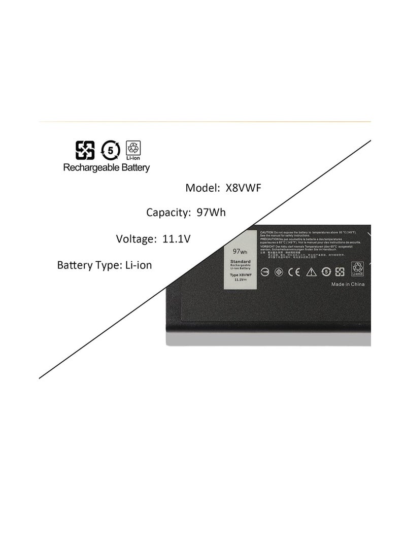 97Wh X8VWF Battery Replacement for Dell Latitude 14 Rugged 5404 5414 E5404 Extreme 7404 7414 E7404 Series Laptop CJ2K1 VCWGN 4XKN5 YGV51 DKNKD XN4KN XRJDF 0W11V7 453-BBBE 11.1V 8700mAh 9Cell