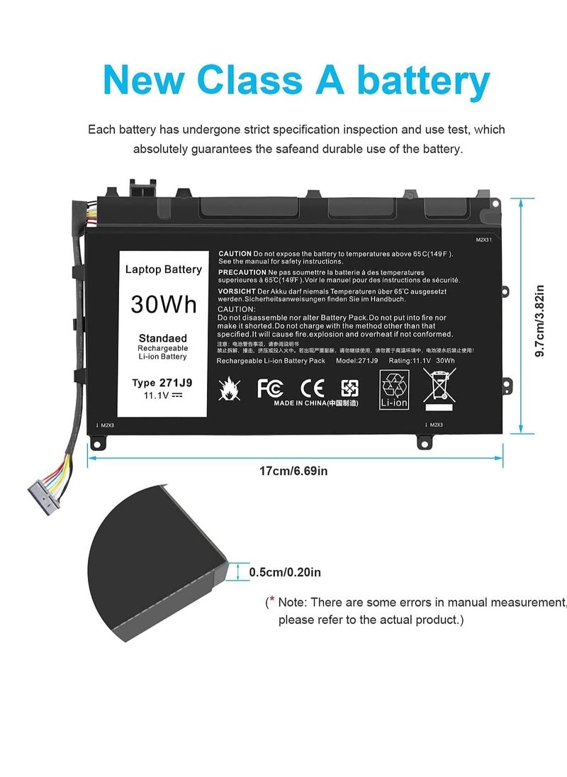 11.1V 30Wh 3-Cell 271J9 GWV47 0GWV47 MN791 YX81V 3WKT0 0MN791 Laptop battery compatible for Dell Latitude 7350 13 7000