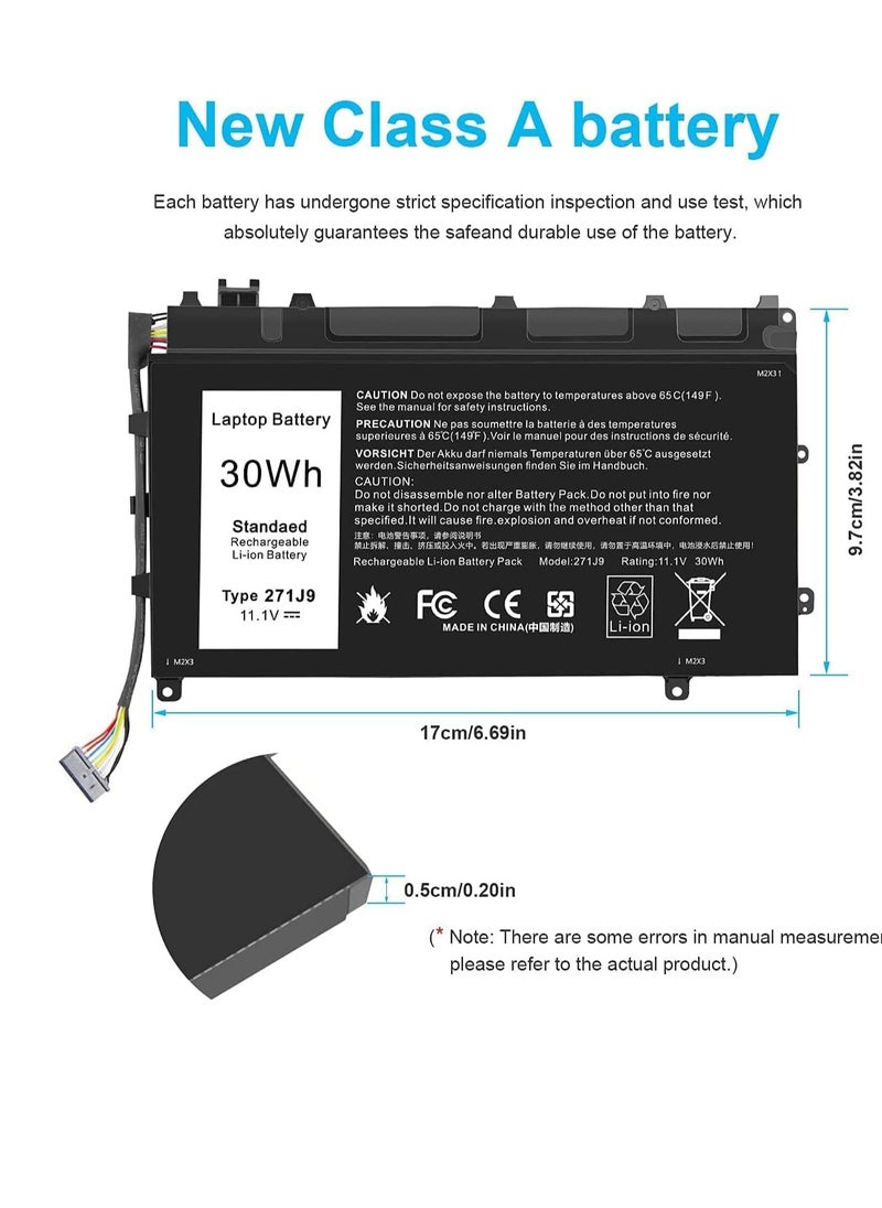 11.1V 30Wh 3-Cell 271J9 GWV47 0GWV47 MN791 YX81V 3WKT0 0MN791 Laptop battery compatible for Dell Latitude 7350 13 7000